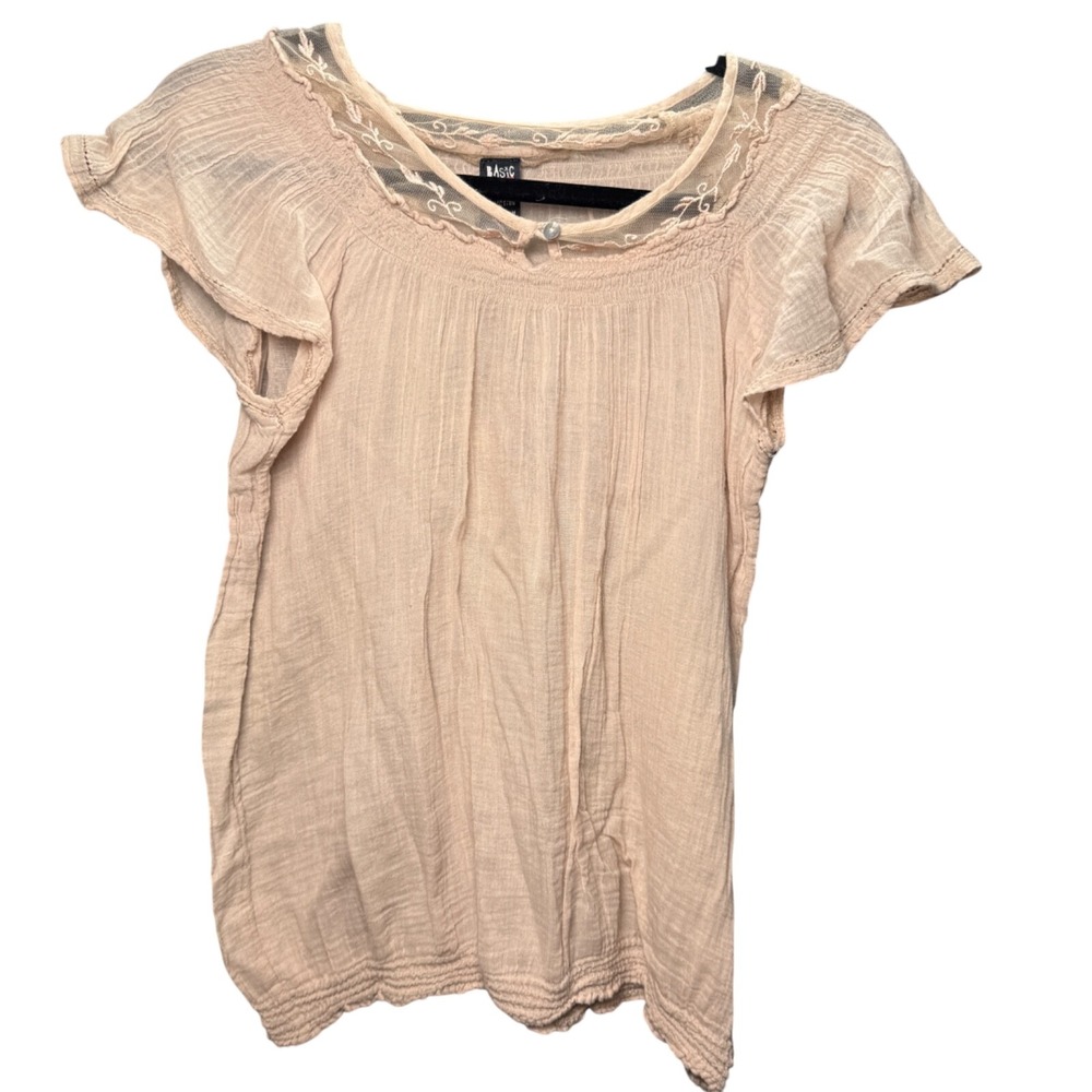 Zara TRF Cotton Flutter Sleeve Blouse Womens M Pink Flowy Boho Fairy Cottagecore